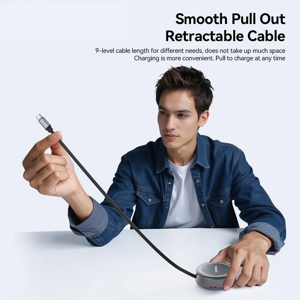 ESSAGER 3 in 1 Retractable Cable Wireless Charger Stand 15W Fast Charging Magnetic Core for iPhone  /  Watch  /  AirPods - Grey - 7
