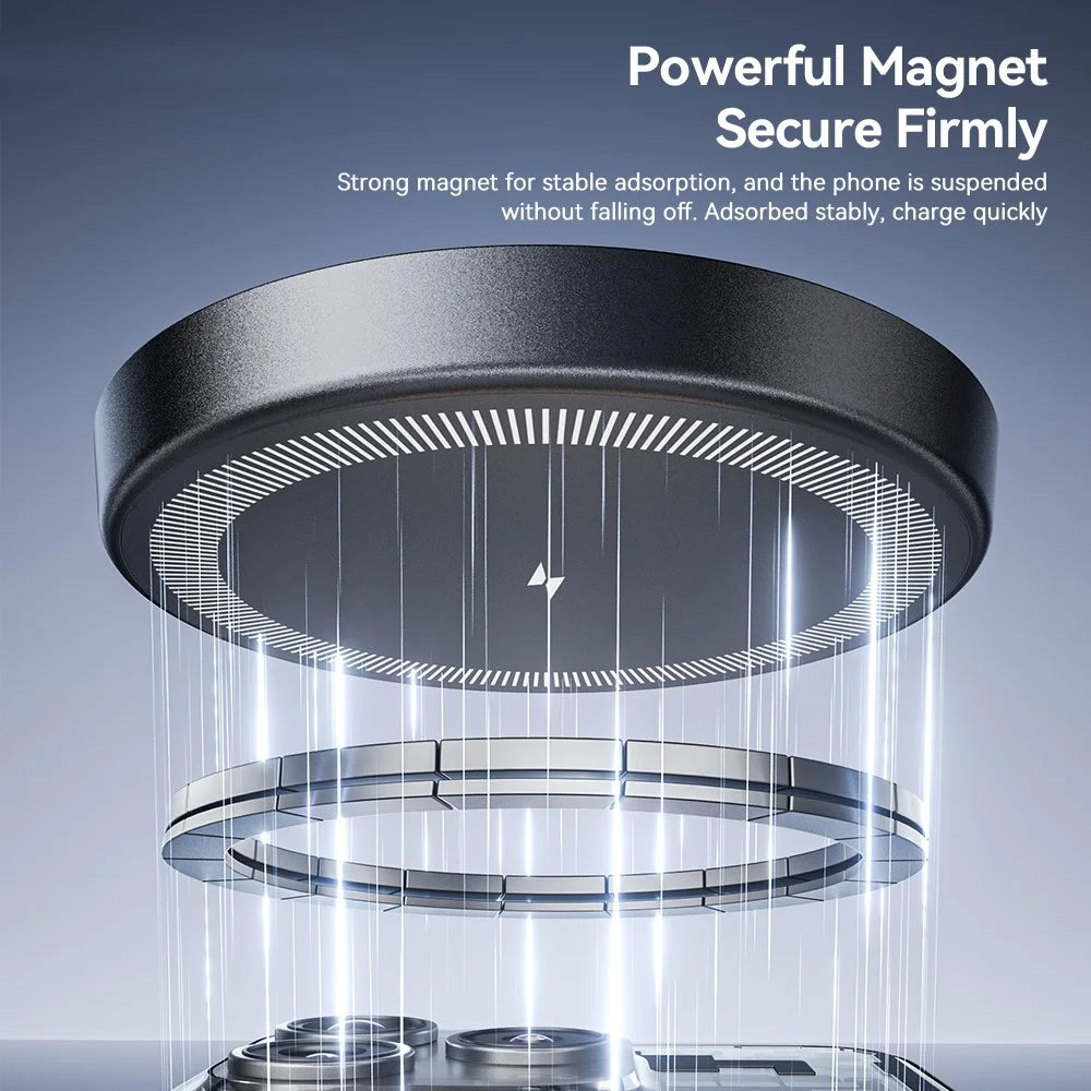ESSAGER 4 in 1 15W Magnetic Desktop Wireless Charger for Phone Fast Charge Charging Stand with Magnetic Sheet - Grey - 7