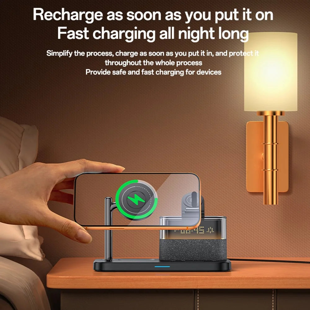 YESIDO DS37 6 in 1 Desktop Wireless Charger Stand Multi-Function Charging Station with Clock / Light - 4