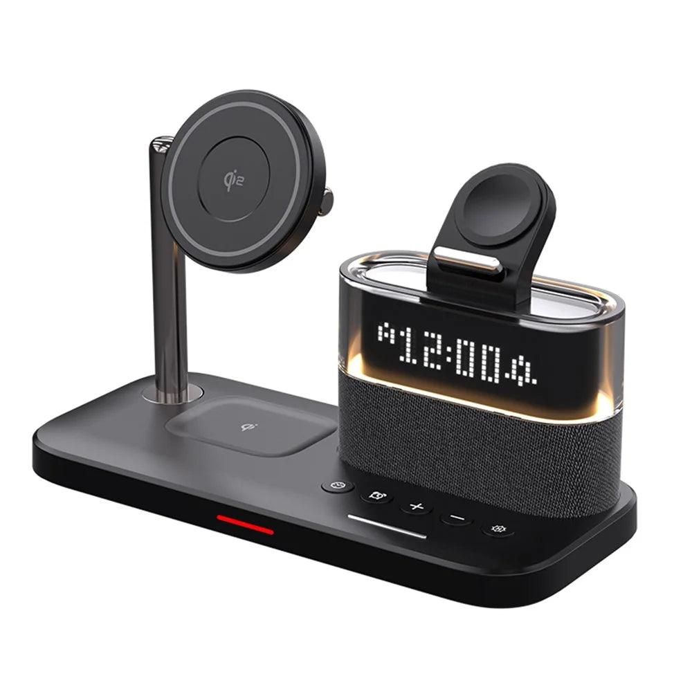 C09 QI2 5 in 1 Magnetic Wireless Charger Multifunctional Charging Station with Clock + Night Light - Black - 2