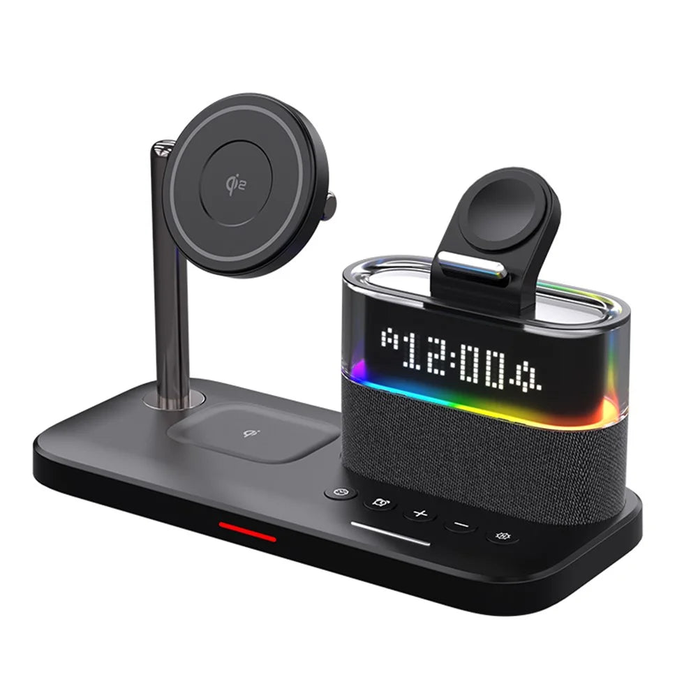 C09 QI2 5 in 1 Magnetic Wireless Charger Multifunctional Charging Station with Clock + Night Light - Black - 3