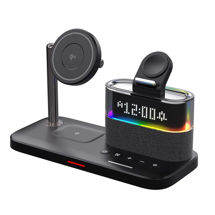 C09 QI2 5 in 1 Magnetic Wireless Charger Multifunctional Charging Station with Clock + Night Light - Black - 3