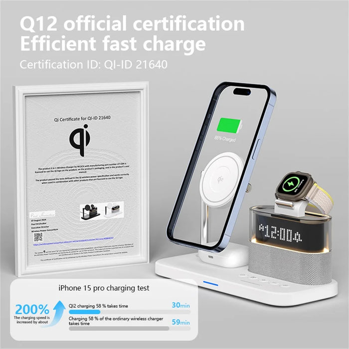 C09 QI2 5 in 1 Magnetic Wireless Charger Multifunctional Charging Station with Clock + Night Light - Black - 4