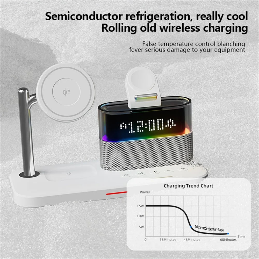 C09 QI2 5 in 1 Magnetic Wireless Charger Multifunctional Charging Station with Clock + Night Light - Black - 5