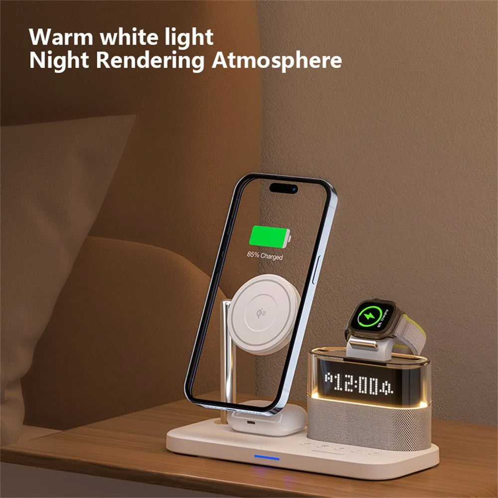 C09 QI2 5 in 1 Magnetic Wireless Charger Multifunctional Charging Station with Clock + Night Light - Black - 7