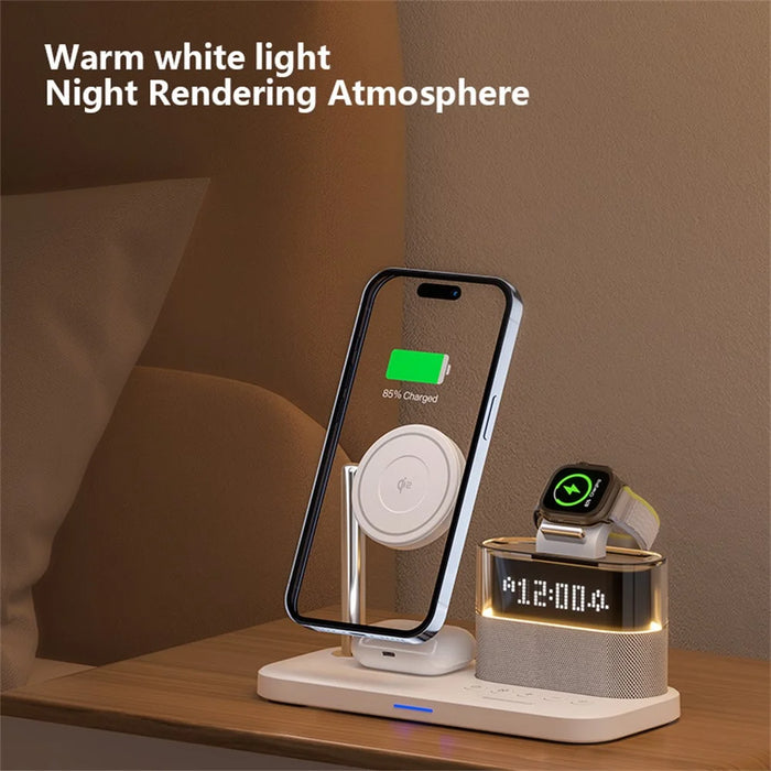 C09 QI2 5 in 1 Magnetic Wireless Charger Multifunctional Charging Station with Clock + Night Light - Black - 7