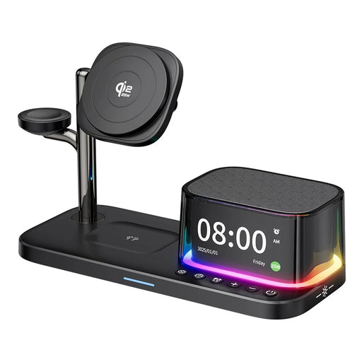 C09PLUS 5 in 1 Qi2.2 25W Magnetic Wireless Charger + Bluetooth-Compatible Speaker + Alarm Clock + Night Light + Time Display - Black - 2