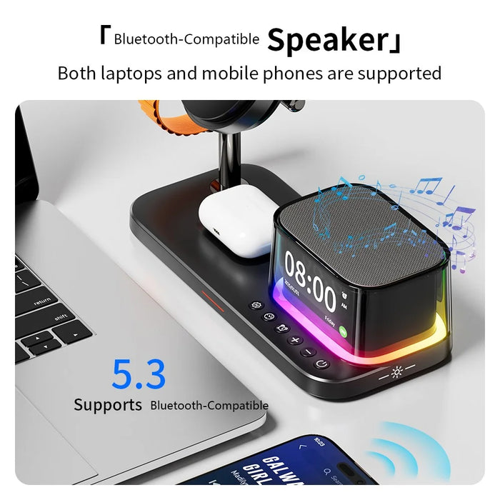 C09PRO Multifunction Qi2.2 25W Fast Charging Magnetic Wireless Charger Cooling Stand Bluetooth-compatible Speaker - Black - 5