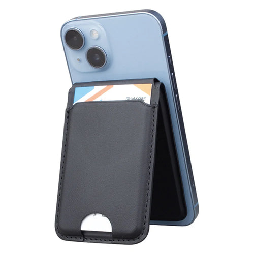 For iPhone / Apple Watch / AirPods Compatible with MagSafe Wireless Charger PU Leather Card Bag Phone Stand - Black - 1