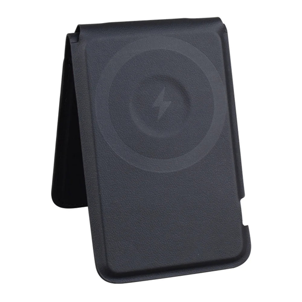 For iPhone / Apple Watch / AirPods Compatible with MagSafe Wireless Charger PU Leather Card Bag Phone Stand - Black - 2