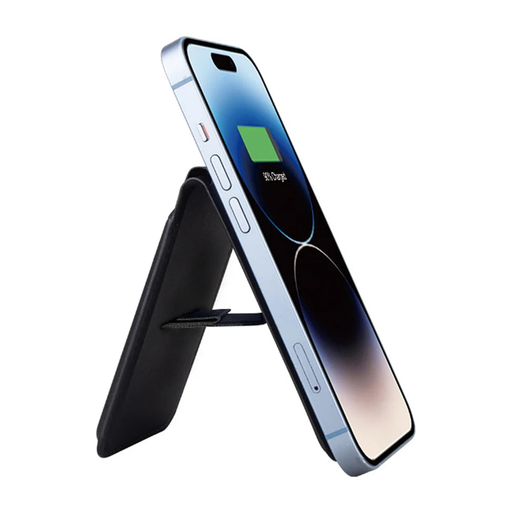 For iPhone / Apple Watch / AirPods Compatible with MagSafe Wireless Charger PU Leather Card Bag Phone Stand - Black - 7