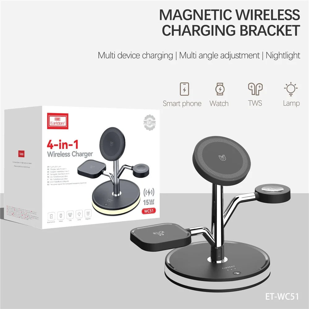 EARLDOM ET-WC51 4 in 1 Wireless Charger Stand Multi-Device Charging Station with Lamp for Phone / Watch / Earbuds - 2