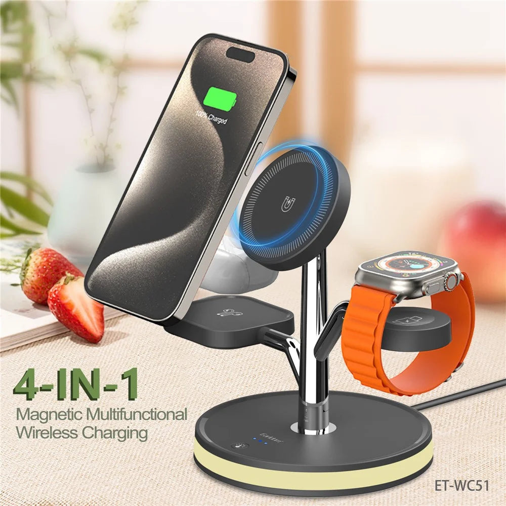 EARLDOM ET-WC51 4 in 1 Wireless Charger Stand Multi-Device Charging Station with Lamp for Phone / Watch / Earbuds - 3