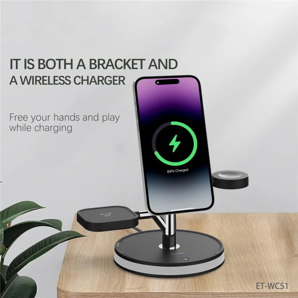 EARLDOM ET-WC51 4 in 1 Wireless Charger Stand Multi-Device Charging Station with Lamp for Phone / Watch / Earbuds - 4