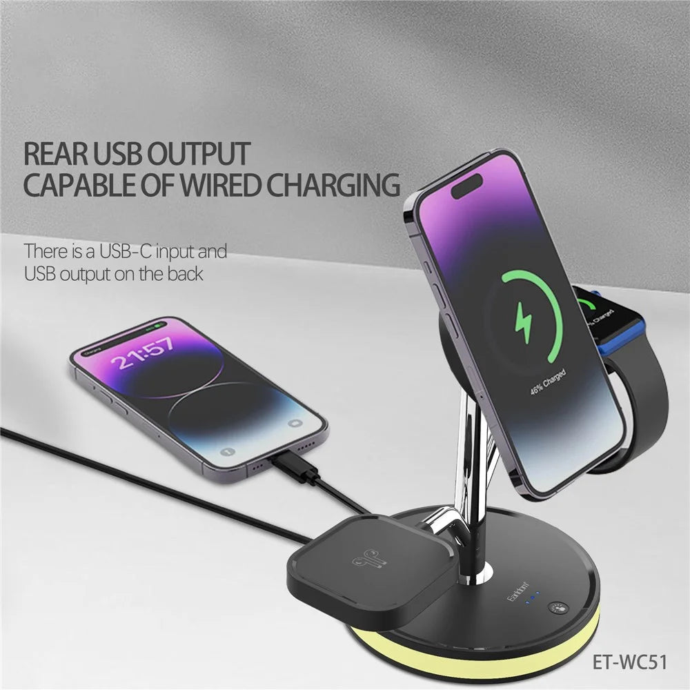 EARLDOM ET-WC51 4 in 1 Wireless Charger Stand Multi-Device Charging Station with Lamp for Phone / Watch / Earbuds - 5