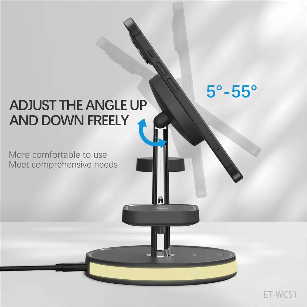 EARLDOM ET-WC51 4 in 1 Wireless Charger Stand Multi-Device Charging Station with Lamp for Phone / Watch / Earbuds - 6