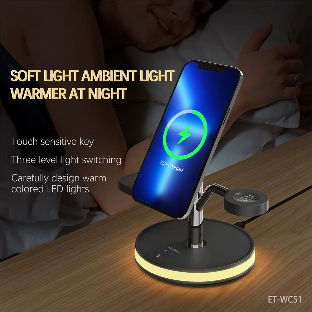 EARLDOM ET-WC51 4 in 1 Wireless Charger Stand Multi-Device Charging Station with Lamp for Phone / Watch / Earbuds - 7