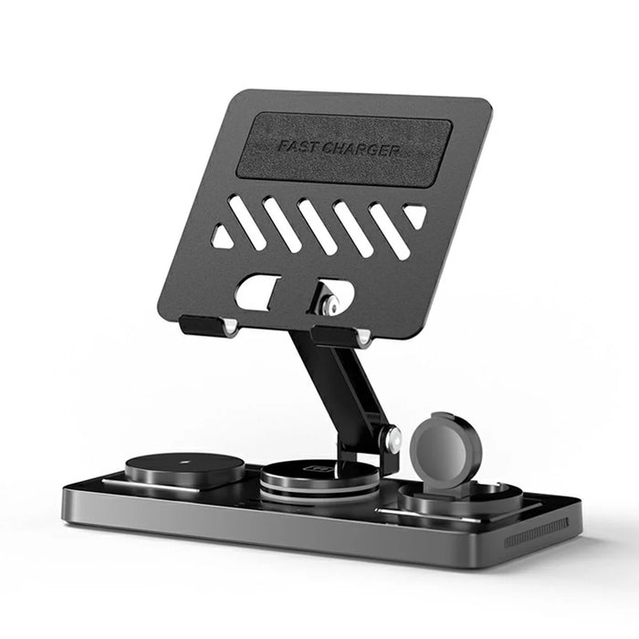 CYJ-268 5 in 1 Wireless Charging Station with Retractable Cable for Smartphone / Earbuds / Smart Watch / Tablet Foldable Stand - Black - 2