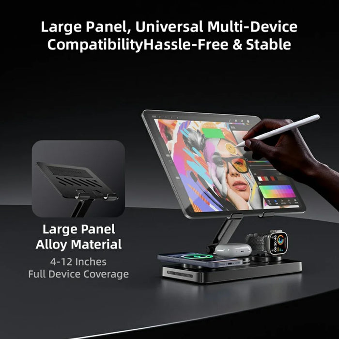 CYJ-268 5 in 1 Wireless Charging Station with Retractable Cable for Smartphone / Earbuds / Smart Watch / Tablet Foldable Stand - Black - 6