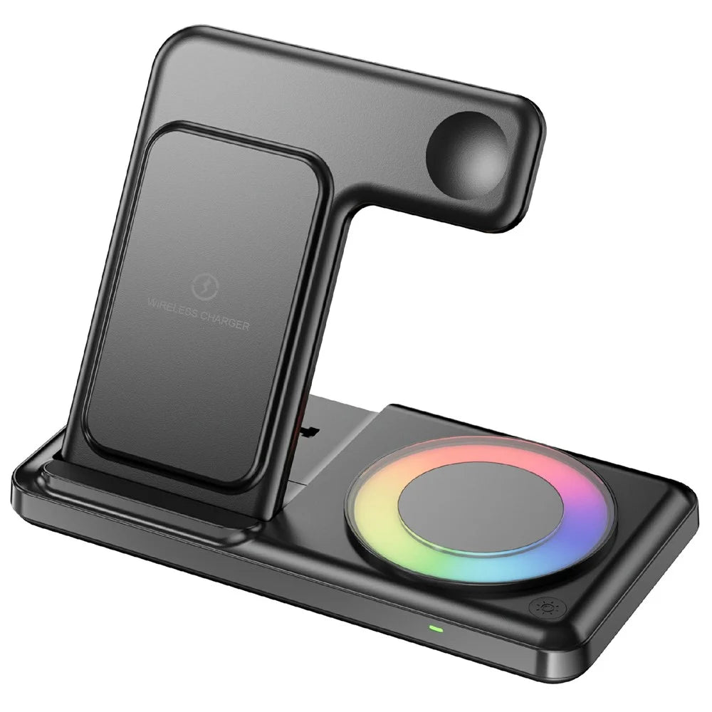 Q50D 4 in 1 Foldable Wireless Charger Dock 15W Fast Charging Station with RGB Ambient Light for Mobile Phone Apple Watch AirPods - Black - 2