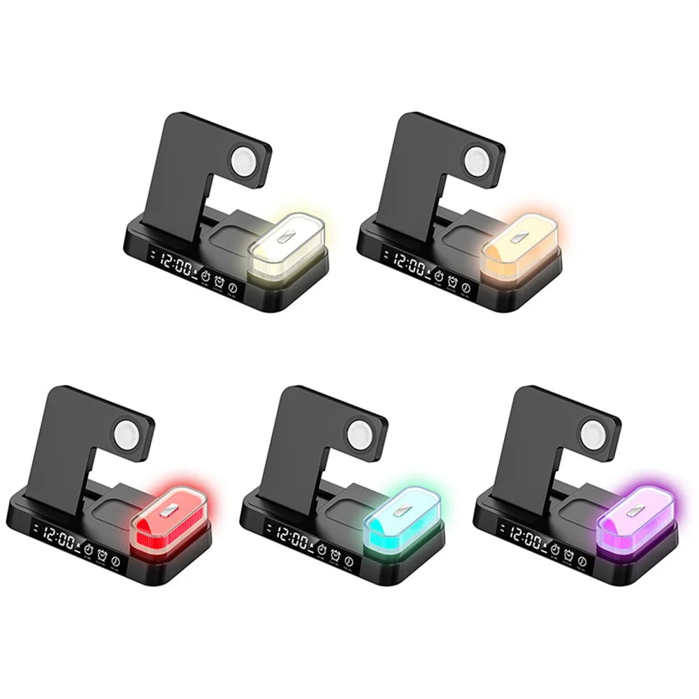 JJT-S37 15W Foldable Wireless Charger Dock Multifunctional Fast Charging Station with RGB Ambient Light and Clock for Samsung Watch - Black - 2