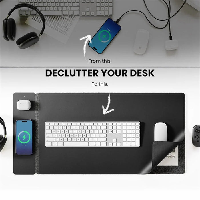 S1300 Wireless Charging Mouse Pad Large Waterproof Desk Mat Fast Charge for Home / Office - Black - 6
