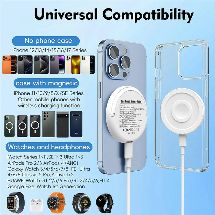 6 in 1 Magnetic Wireless Charger with Stand 15W Max Fast Charging Magnetic Stand - Black - 7