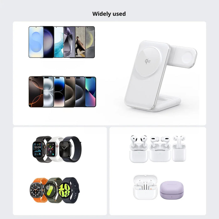 MC01 3 in 1 Qi2 Magnetic Wireless Charger for iPhone / Apple Watch / AirPods 15W Fast Charging Foldable Stand - Black - 6