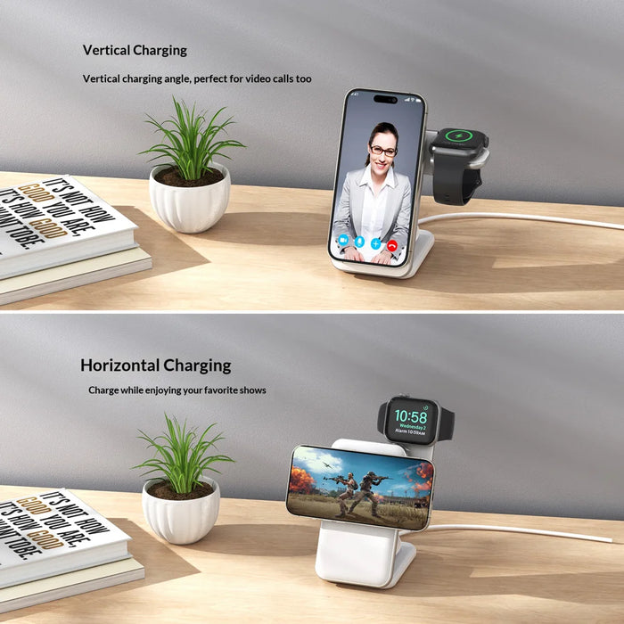 MC01 3 in 1 Qi2 Magnetic Wireless Charger for iPhone / Apple Watch / AirPods 15W Fast Charging Foldable Stand - Black - 7