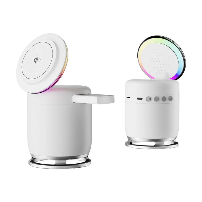 JJT-C52 Qi2 15W 5 in 1 Magnetic Wireless Charger Stand Bluetooth-Compatible Speaker with RGB Light for iPhone Apple Watch AirPods - White - 2