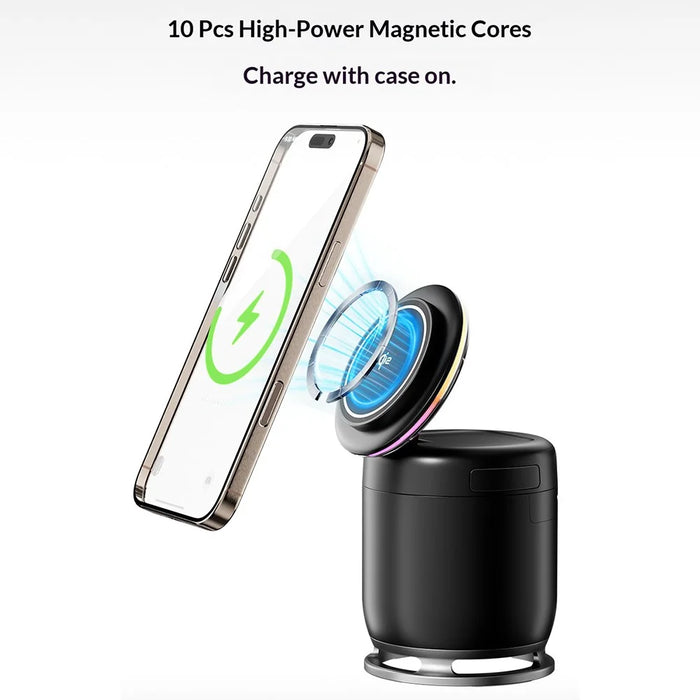 JJT-C52 Qi2 15W 5 in 1 Magnetic Wireless Charger Stand Bluetooth-Compatible Speaker with RGB Light for iPhone Apple Watch AirPods - White - 6