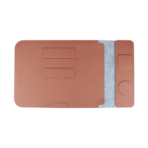 S101 Multi-Function 16 Inch Laptop Sleeve PU Leather Wireless Charging Mouse Pad Notebook Riser Stand - Brown - 1