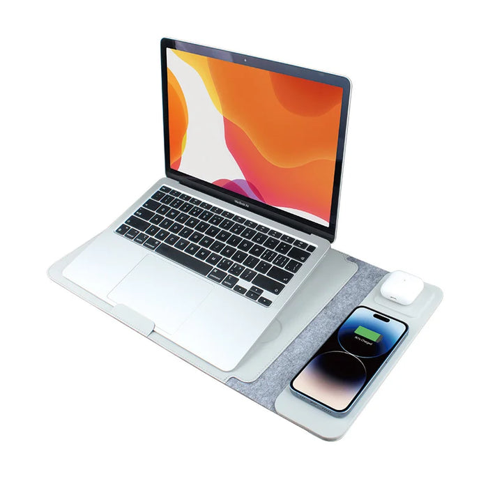 S101 Multi-Function 16 Inch Laptop Sleeve PU Leather Wireless Charging Mouse Pad Notebook Riser Stand - Brown - 3