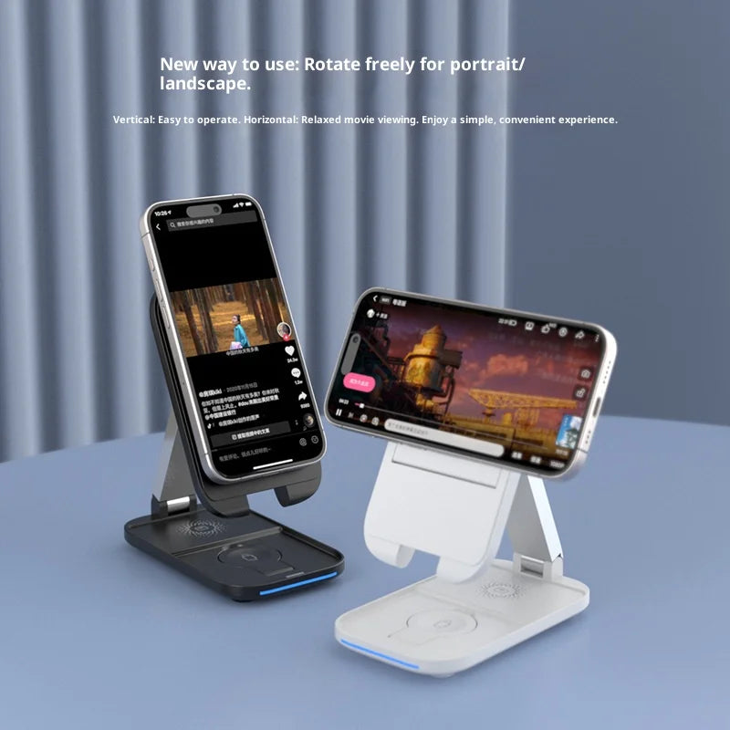 P16 3 in 1 Magnetic Wireless Charging Stand Foldable 15W Fast Charger for Phone/Smart Watch/Earbuds - Black - 4