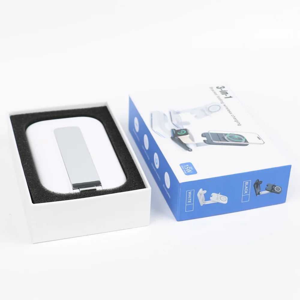 P16 3 in 1 Magnetic Wireless Charging Stand Foldable 15W Fast Charger for Phone/Smart Watch/Earbuds - Black - 6