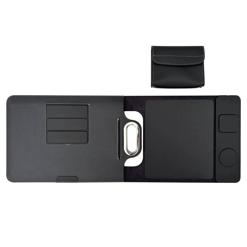S99 Multifunctional Portable Laptop Sleeve 15W Fast Charger for Phone/Earphones/Smart Watch PU Leather Mouse Pad - Black - 3