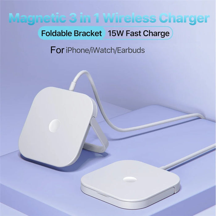 AP08 15W Max Wireless Charger Magnetic Charging Dock with Foldable Bracket for iWatch / Phone / Earbuds - 3