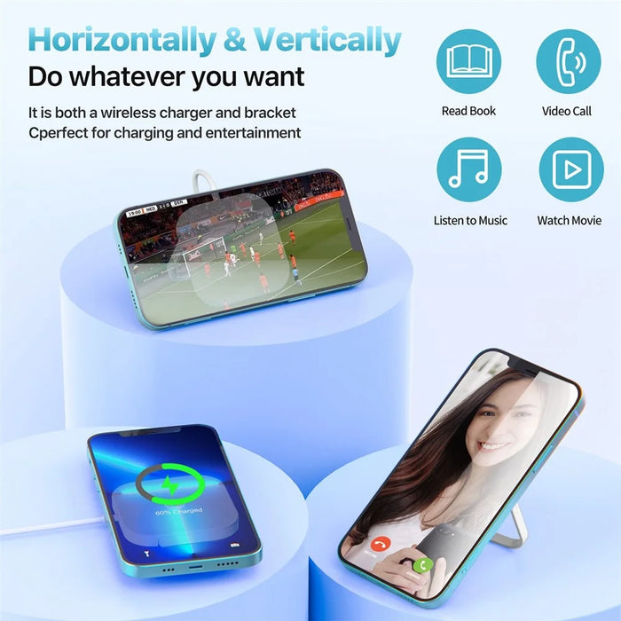 AP08 15W Max Wireless Charger Magnetic Charging Dock with Foldable Bracket for iWatch / Phone / Earbuds - 7