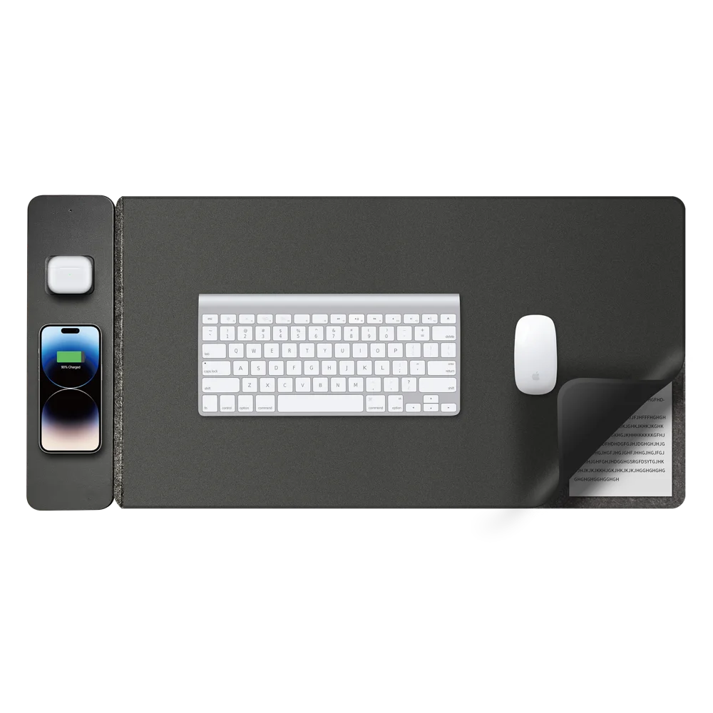 14 Inch Laptop Sleeve 15W Max Multifunctional Wireless Charging PU Leather Mouse Pad for Phone / Earbuds / Watch - Black - 4