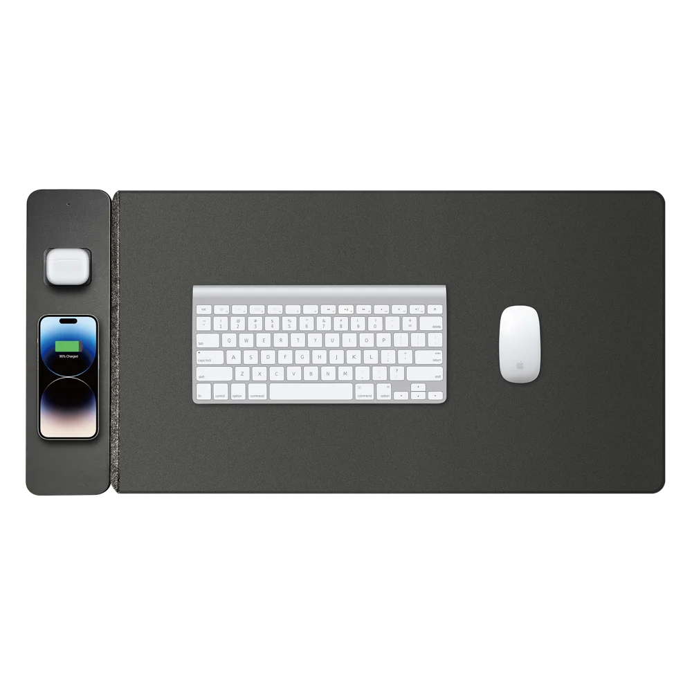 14 Inch Laptop Sleeve 15W Max Multifunctional Wireless Charging PU Leather Mouse Pad for Phone / Earbuds / Watch - Black - 5
