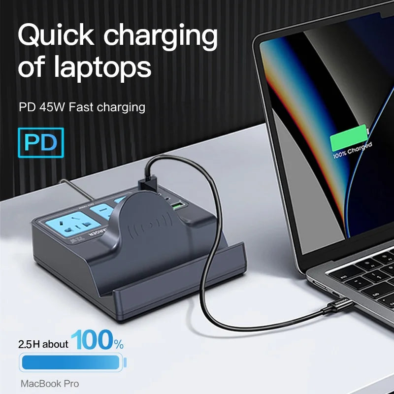 WLX-H11 72W Smart Wireless Charging GaN Power Strip Multi-Port PD Fast Charger Station - US Plug - 3