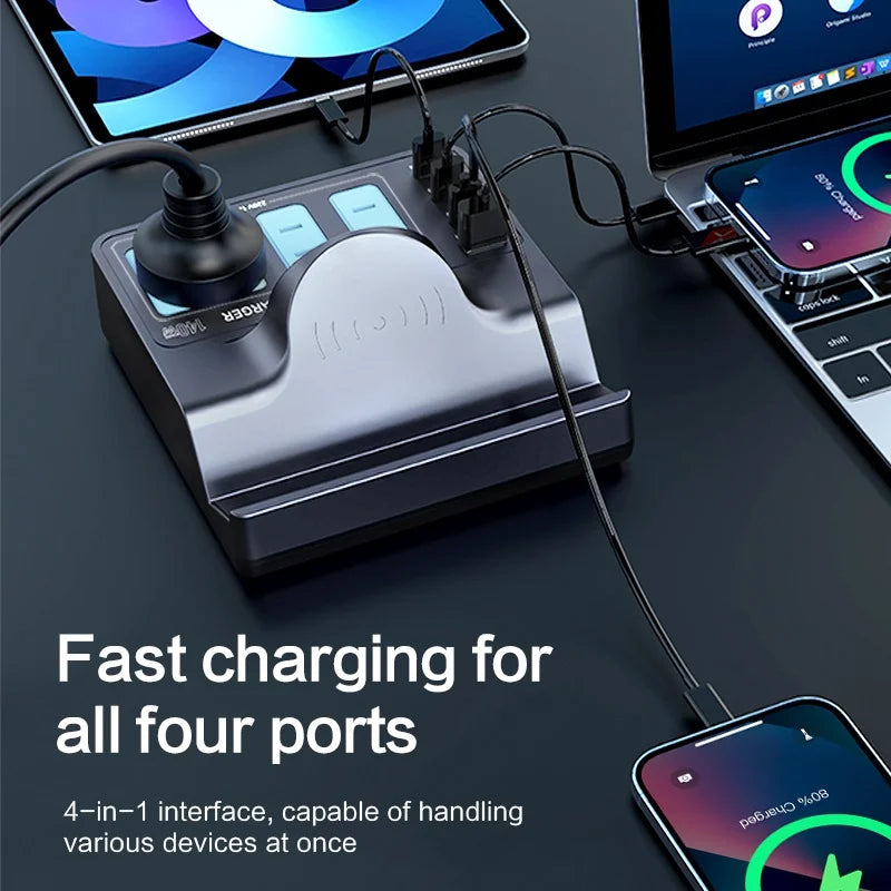 WLX-H11 72W Smart Wireless Charging GaN Power Strip Multi-Port PD Fast Charger Station - US Plug - 4