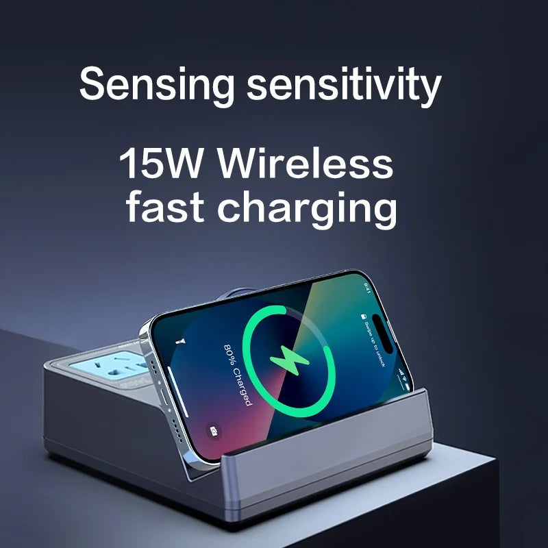 WLX-H11 72W Smart Wireless Charging GaN Power Strip Multi-Port PD Fast Charger Station - US Plug - 5