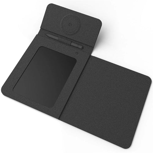 15W Leather Foldable Mouse Pad Wireless Charging Stand Writing Board with Magnetic Fast Charging for Meetings - Black - 1