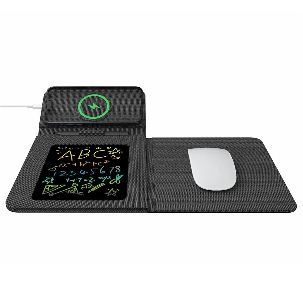 15W Leather Foldable Mouse Pad Wireless Charging Stand Writing Board with Magnetic Fast Charging for Meetings - Black - 2