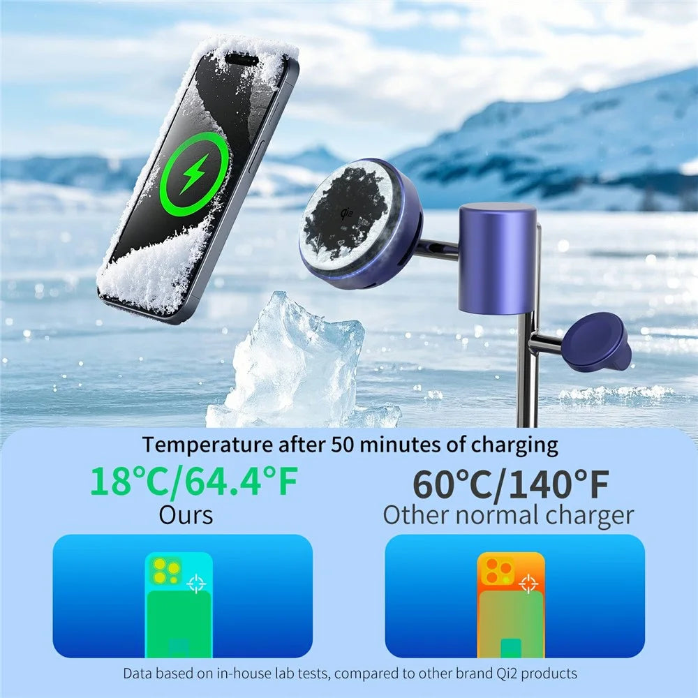 MC07 Folding Magnetic 15W Cooling Wireless Charger Qi2 Compatible Cellphone Charging Stand with Motion Sensor Night Light - Blue+Black - 4