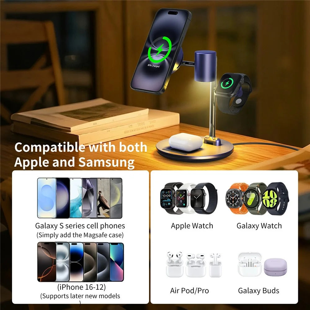 MC07 Folding Magnetic 15W Cooling Wireless Charger Qi2 Compatible Cellphone Charging Stand with Motion Sensor Night Light - Blue+Black - 6