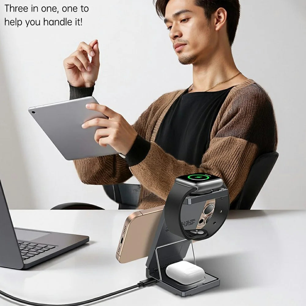 YESIDO DS25 3 in 1 Folding Wireless Charger Magnetic Charging Station for Phone / Watch / Earbuds - Black - 3