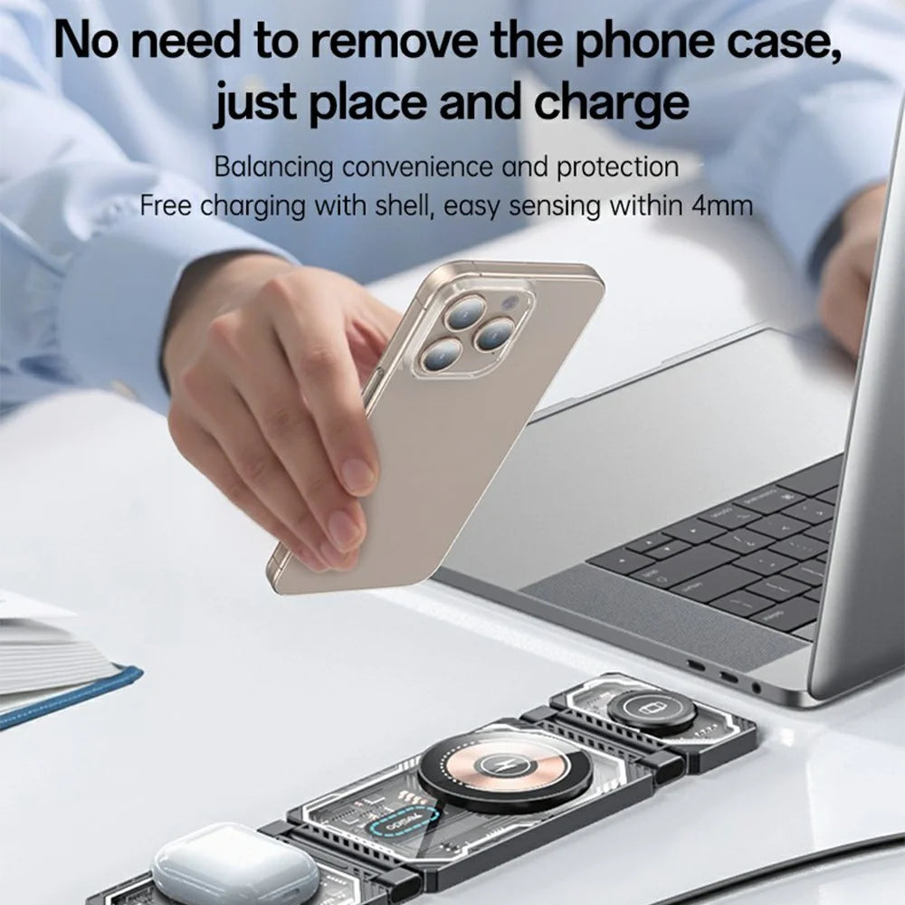 YESIDO DS25 3 in 1 Folding Wireless Charger Magnetic Charging Station for Phone / Watch / Earbuds - Black - 6
