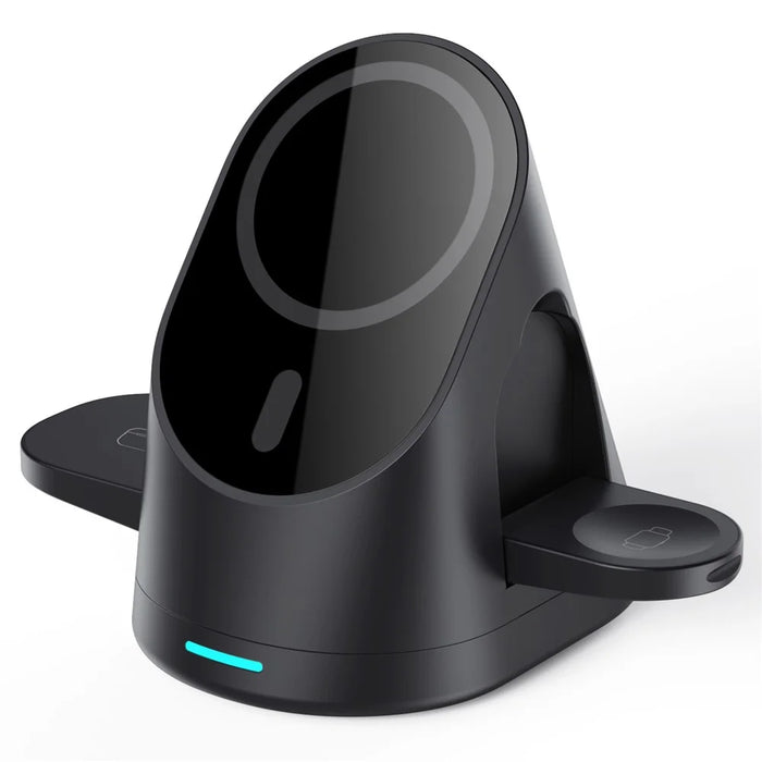 LFX-179 3 in 1 15W Wireless Charger Folding Fast Charging Dock Magnetic Charging Station for iPhone iWatch AirPods - Black - 1
